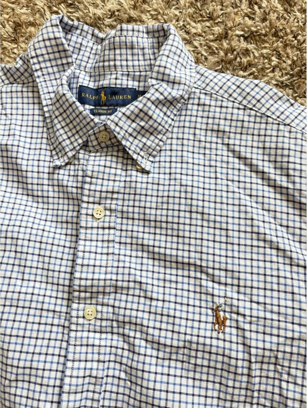 Ralph Lauren Classic Fit Tattersall Oxford Shirt Blue Plaid Long Sleeve Size XL